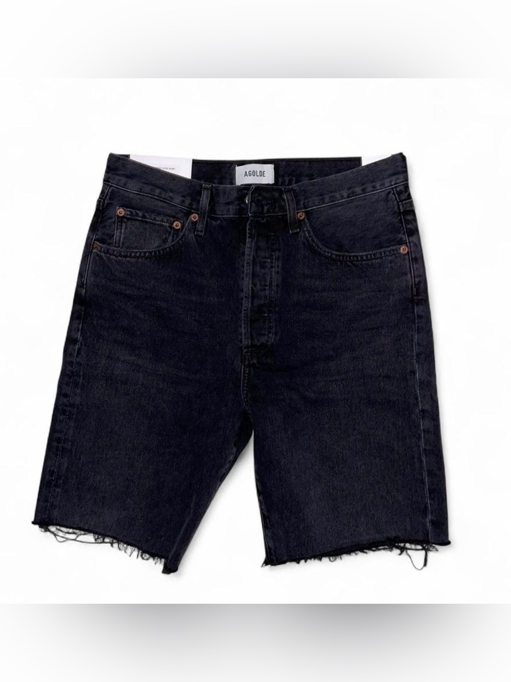 AGOLDE 90's Mid Rise Loose Short Hitch Black Denim Raw Hem 26 Baggy Jorts NWT